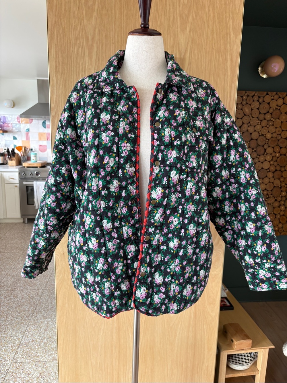 Clare V Floral Quilted reversible lightweight Puffer Jacket
